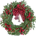 Christmas Olive Wreath for Front Door Christmas Red Berry Decoration, Winter Bowknot Leaves Wreath with Red Berry and Jingle Bell Farmhouse Front Door by Bibelot