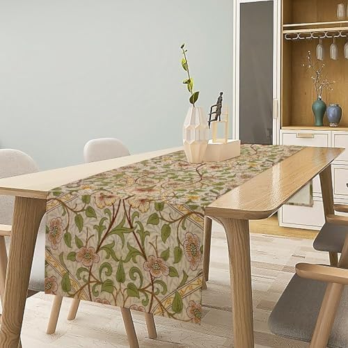 William Morris Style Floral Table Runner for Table Decor, Art Rustic Green Botanical Flower Vintage Printed for Kitchen Dining Room Farmhouse Party Holiday Decorate 13" x 120" - Image 6