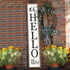 Oh Hello There Outdoor Welcome Sign, 45"X9", Wood White by flowtorely