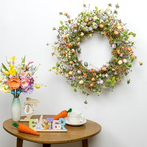 VioletEverGarden 20 Inch Easter Wreaths for Front Door Colorful Easter Wreath Artificial Egg Wreath with Berry for Spring Summer Hoilday Party Decorations - Image 2