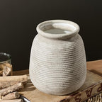 Ceramic Flower Vase, Rustic Farmhouse Decorative Vase Pottery Wide-Mouth Vases for Home Decor Table Entryway Mantel Bookshelf Living Room Bedroom Bathroom Kitchen - 7.48" D - Image 4