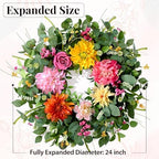 Waipfaru 2Pcs Summer Wreaths Easter Wreath, Spring Wreaths for Front Door Outside, Large Front Door Wreath with Peony Dahlia Rose Flower Green Eucalyptus Leaves Farmhouse Outdoor Porch Decor - Image 2