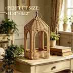 Handmade Artificial Rattan Candle Lantern, Boho Woven Decorative Lantern for Indoor & Outdoor Patio Garden Wedding Decor (1) - Image 3