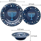 UPware 12 Piece Hanukkah Menorah Melamine Dinnerware Sets, Outdoor Dishes Set, Plates and Bowls Sets, Hanukkah Decorations, Service for 4, Indigo Blue - Image 5