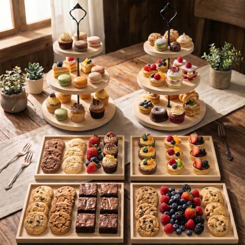 6pcs Wooden Dessert Table Display Set, 3 Tier Cupcake Stand Set with Serving Trays, Rustic Dessert Display Stand, Cake Stand Set for Wedding Dessert Table, Birthday, Baby Shower, Party Food Display, Home Decor - Image 5