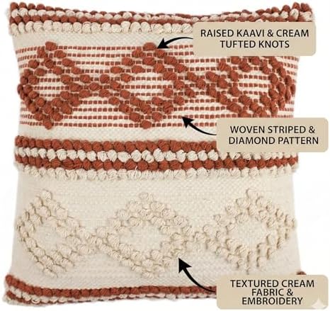 TreeWool 100% Cotton Woven Throw Pillow Cover (Pack of 1, 18" x 18", Kaavi) - Image 4