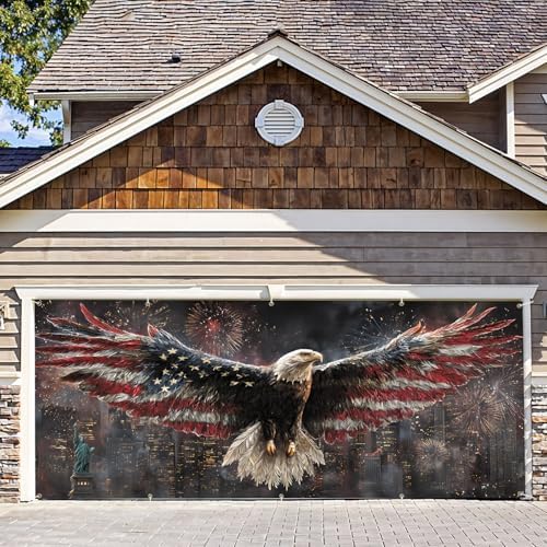7 * 16FT Eagle USA Flag Garage Door Cover Decorations Independence Day Garage Door Banner for Outdoor Indoor Patriot Party Photography Backdrop by ANNAQUEEN