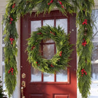 Glitzhome 30 Inch Christmas Wreaths for Front Door, Artificial Greenery Wreath with Pine Cones and Red Berries for Windows, Walls, Porches, Indoor and Outdoor Home Decoration - Image 2