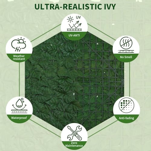 Artificial Ivy Privacy Fence Screen, 160 x 40 Inch（44.44 sq ft） UV-Anti Faux Hedge Panels, Green, Tropical Style, 16PCS - Image 4