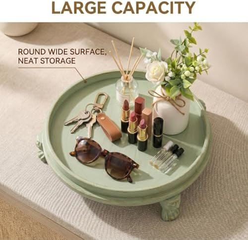 Sage Green Decorative Tray, 11.8 Inch Round Tray with Claw Feet - Image 6