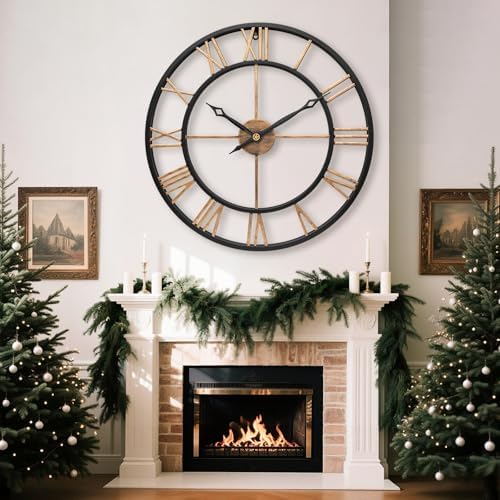 30 Inch Metal Large Wall Clock with Vintage Gold Roman Numerals - Image 3