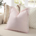 ZWJD Throw Pillow Covers 26x26 Set of 2 Striped Pillow Covers with Fringe Chic Cotton Decorative Pillows Square Cushion Covers for Sofa Couch Bed Living Room Farmhouse Decor, (Pink) - Image 2