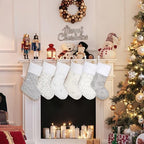 Amorita White Christmas Stockings Set of 6 - Lage Elegant Xmas Stockings with Silver Christmas Tree Snowflake Designs, Fluffy Grey and White Christmas Stockings for Holiday Party Decorations 20 inch - Image 4