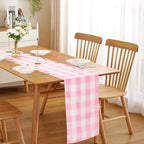 Cupuamon Fabric Checkered Table Runner 12 Pack Waterproof Gingham Table Runner 14W x 108L Buffalo Check Table Runners for Parties Kitchen Dining Wedding Banquet (Pink and White) - Image 6