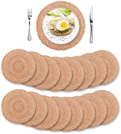 Eco Crave Natural Jute Placemats Set of 16, Round Woven Table Mats, 13 Inch Rattan Charger Plates, Bulk Set for Weddings, Parties & Events by ECOCRAVE