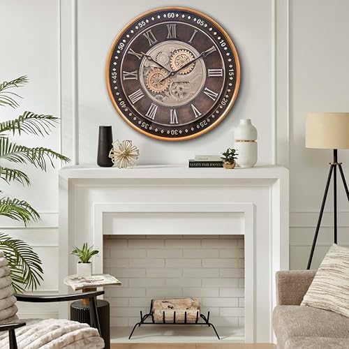 CLXEAST 24 Inch Large Moving Gear Wall Clock for Living Room Decor,Bronze - Image 3