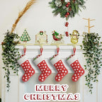 GUOER 4 Pack Christmas Stocking Holder Set for Mantle Christmas Decorations Mantle Fireplace Topper-House, Sleigh,Snowman and Christmas Tree Hangers Decorative Metal Hanger(Golden) - Image 5