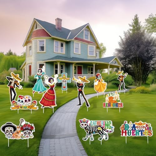 12 Pcs Day of the Dead Yard Signs, Dia De Los Muertos Sugar Skull Decor - Image 5
