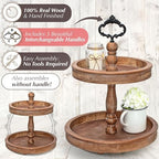 2 Tiered Tray Stand [Includes 3 Changeable Handles] - Rustic Cupcake Stand, Coffee Table Tiered Serving Tray for Kitchen Counter, Stunning Rustic Home Decor, Display Fruits, Plants, Candles (Brown) - Image 4