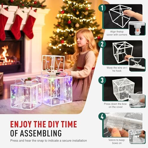 Set of 3 Valentines Day Lighted Gift Boxes,Outdoor Indoor Christmas Decorations,Plug-in 65 LED Light Up Present Boxes for Indoor Outdoor Home Yard Lawn Holiday Wedding Birthday Party Decor - Image 4