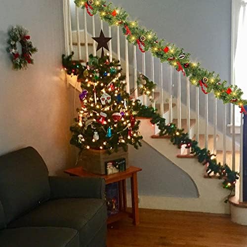 Nerosun 9FT Christmas Garland with 50LED Lights, Battery Operated Prelit Garland Christmas Decorations Timer 8 Mode, Artificial Outdoor Christmas Garland Greenery Pinecone for Indoor Door Decor - Image 4