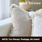 Amor Virisso Fringe Throw Pillow Covers 20x20 Set of 2 Boho Neutral Farmhouse Decorative Pillow Covers with Tassels for Couch Sofa Bed, Neutral - Image 5