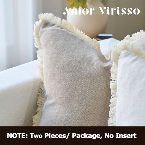 Amor Virisso Fringe Throw Pillow Covers 20x20 Set of 2 Boho Neutral Farmhouse Decorative Pillow Covers with Tassels for Couch Sofa Bed, Neutral - Image 5