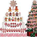 Halfchet 43 Pcs Gingerbread Ornaments for Christmas Tree Ribbon Candy Gingerbread Figurine Pendants Santa Claus Christmas Tree Red and White Hanging Decorations Ornaments for Holiday Party by JaaMiin