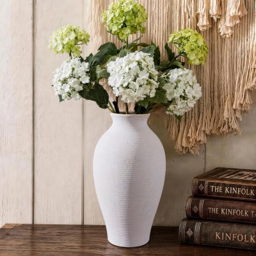 Ceramic Flower Vase Home Decor, 11 in Farmhouse Table White Vases Rustic Vintage Living Room Kitchen Bedroom Decorations Pottery Decorative Vases for House Shelf Office Coffee Desk Dining Fireplace - Image 4