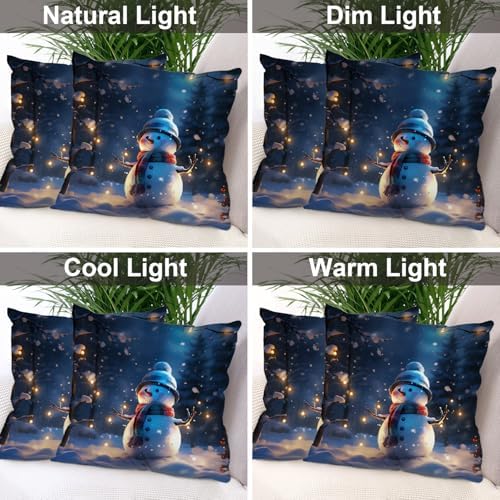 Batmerry Christmas New Year Throw Pillow Covers, Trees Snowmen Snow Fireflies Decorative Pillow Covers Digital Printing Blended for Couch Sofa Bed Invisible Zipper 26X26 in(Set of 2) - Image 7