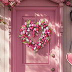 TEMPUS Heart Shaped Wreath for Spring with White Pink Red Tulip and Green Leaves - Love Decor for Mothers Day Wedding Festival Decor - Image 7