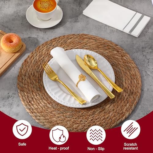 15 Inch Round Woven Placemats Set of 10, Rattan Wicker Placemats Boho Farmhouse Rustic Woven Place Mats for Dining Table Wedding Baby Shower, Fall, Halloween, Thanksgiving, Chrismats - Image 3