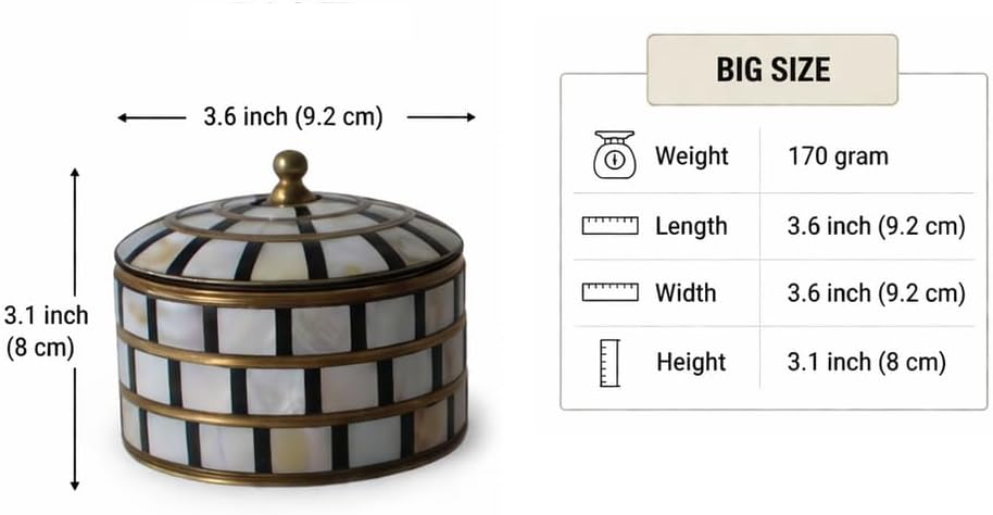Decorative Jewelry Trinket Box Unique Gift for Home Decor Antique Metal Case with Mother of Pearl Sindoor Box/Coin Box (Triple Black) - Image 4