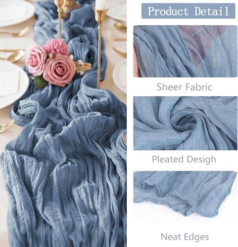 16 Pack Dusty Blue Cheesecloth Table Runner 20 x120 Inch - 10FT Boho Rustic Gauze Cheese Cloth Table Runner for Wedding, Anniversary, Baby Shower, Easter, Spring Home Decor - Image 4