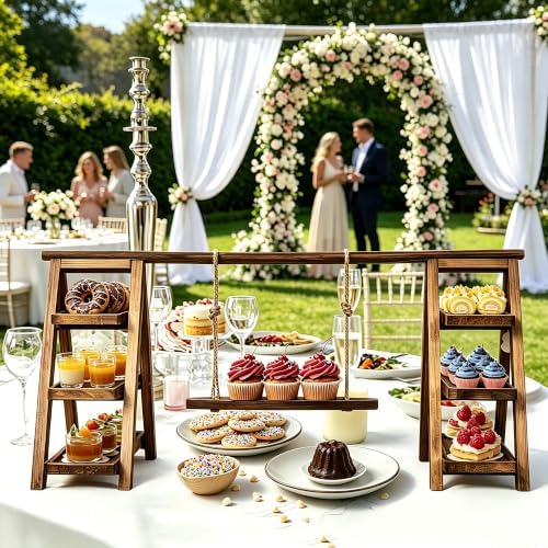 3-Tier Ladder Cupcake Display Stand Foldable Rustic Dessert Table Serving Tray Wooden Snack Platter Tower Food Holder for Cake Donut Fruit Cookie Party Wedding Birthday Baby Shower - Image 4