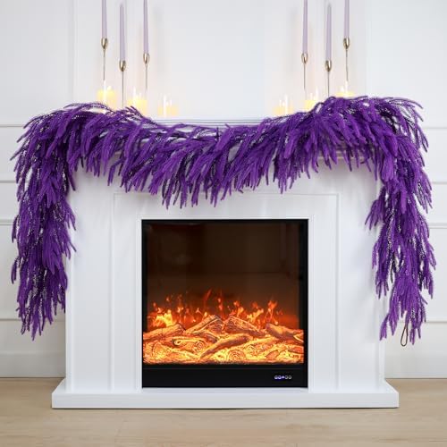 N&T NIETING 9FT Christmas Norfolk Pine Garland Real Touch Artificial Christmas Purple Xmas Garland for Mantle, Table Holiday Fireplace Staircase Indoor Outdoor Halloween Christmas Decorations by NTNIETING