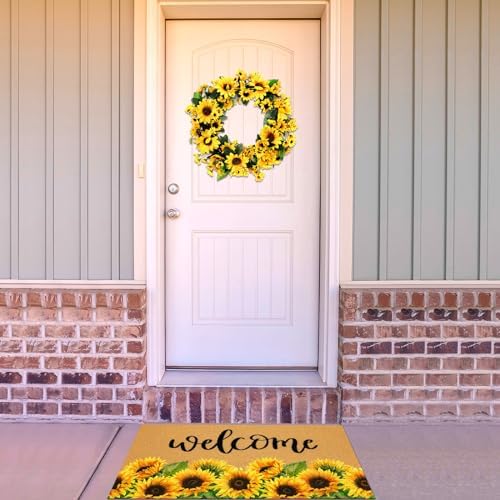 Tingjoo 2 Pcs Fall Sunflower Coir Doormat Autumn Wreath for Front Door - Image 2