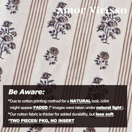 Amor Virisso Floral Throw Pillow Covers 12 x 20 Set of 2 Block Print Pillow Covers Neutral Floral Striped Farmhouse Decorative Pillow Covers for Sofa Couch Bed, Brown - Image 3