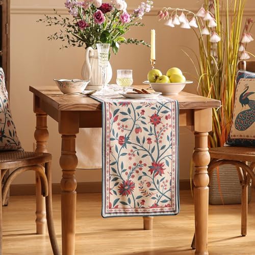 bilingaier Farmhouse Berry Red Floral Small Table Runner for Table,Decorative Linen 118 Inches Long French Table Runners,Decor Tabletop for Kitchen,Dining,Party,Home,Christmas,12"*118" - Image 3