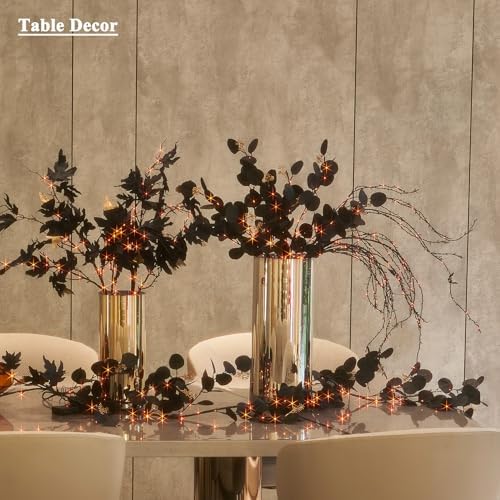 Birchlitland Halloween Black Maple Garland with Lights Timer 48 LED Orange and Warm White Fairy Lights, Battery Operated for Indoor and Outdoor Halloween Party Decoration - Image 3