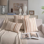 Cethom Brown Boho Lumbar Pillow Covers 14x36 Long, Stripe Textured Decorative Couch Pillow Cases for Bed, Sofa, Living Room, Bedroom, Farmhouse Home Accent Cushion Covers, Pack of 1 - Image 2