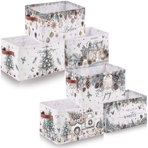 6 Pcs Christmas Storage Bins with Handles, Xmas Gift Baskets by Acellegic