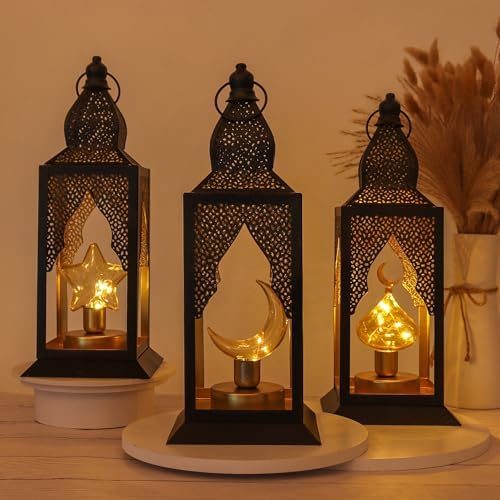 Ramadan Lantern Light for Home Decor, Eid Mubarak Ramadan Decorations, Moroccan Style Crescent Moon Metal Hollow Out Lamp for Tabletop Mantel Wall (Moon) - Image 4