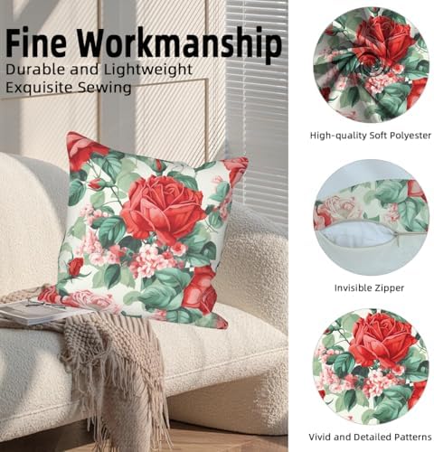 Red Rose Throw Pillow Cover 26''x26'' Set of 4, Spring Colorful Flowers Cushion Cover Rustic Blooming Floral Pillowcase for Couch Sofa Home Bedroom Farmhouse Livingroom Patio Car Outdoor - Image 2