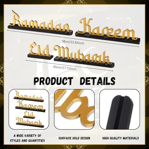 Amyhill 4 Pcs Eid Mubarak Ramadan Kareem Table Decor Ramadan Mubarak Letter Wooden Tabletop Centerpiece Islamic Decoration Sign for Home Office Party Decorations - Image 2