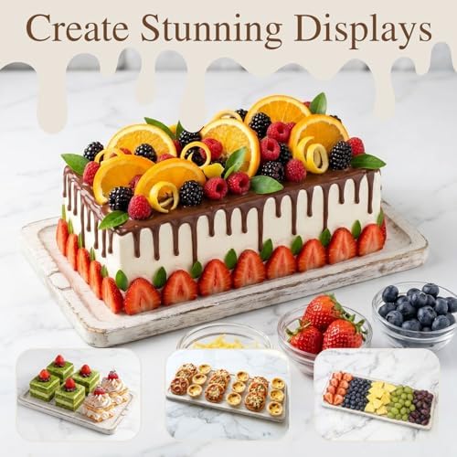 White Wood 3 Tier Foldable Serving Tray for Cupcake Dessert Stand,Rectangular Farmhouse Stand Charcuterie Board Wedding Party Decorative Tray Decor - Image 6