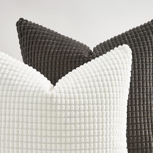 Topfinel Neutral Grey Pillow Covers Set of 4,Boho Sofa Throw Pillows Covers for Couch-Multi Combo 20" x 20" Set of 4-Corduroy Textured Fun Holiday Home Decor Euro Shams - Image 6