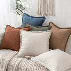 MIULEE Linen Fringe Decorative Euro Throw Pillow Covers Blue Ashes 28x28 - Image 2