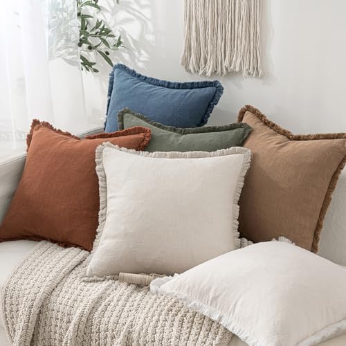 MIULEE Linen Fringe Decorative Euro Throw Pillow Covers Blue Ashes 28x28 - Image 2