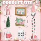 Pink Christmas Decorations 8 PCS Tiered Tray Decor Set for Home Office - Image 4